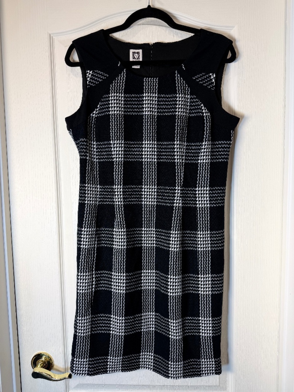 Anne Klein Black White Plaid Sleeveless Dress Women’s 12 Classic Office Workwear
